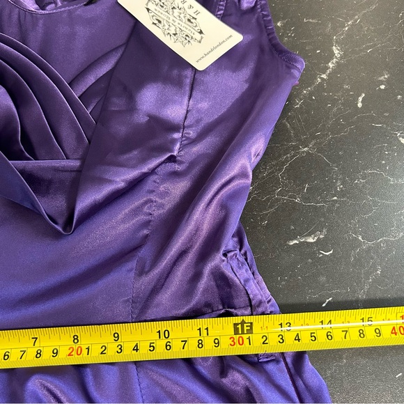 H & R London Purple Satin Retro Pin Up Style Fit Flare Tea Length Dress US 6 - Picture 11 of 15